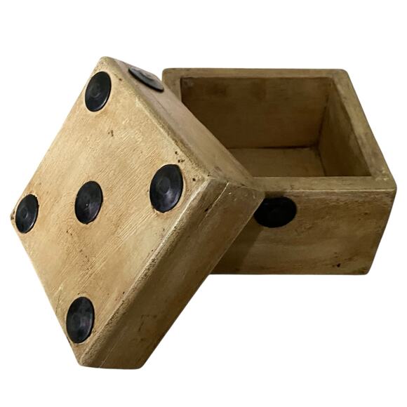 UNIQUE Sanibel Home Wooden DICE BOX Trinket Jewelry 4" Storage - Made in India - Picture 8 of 8